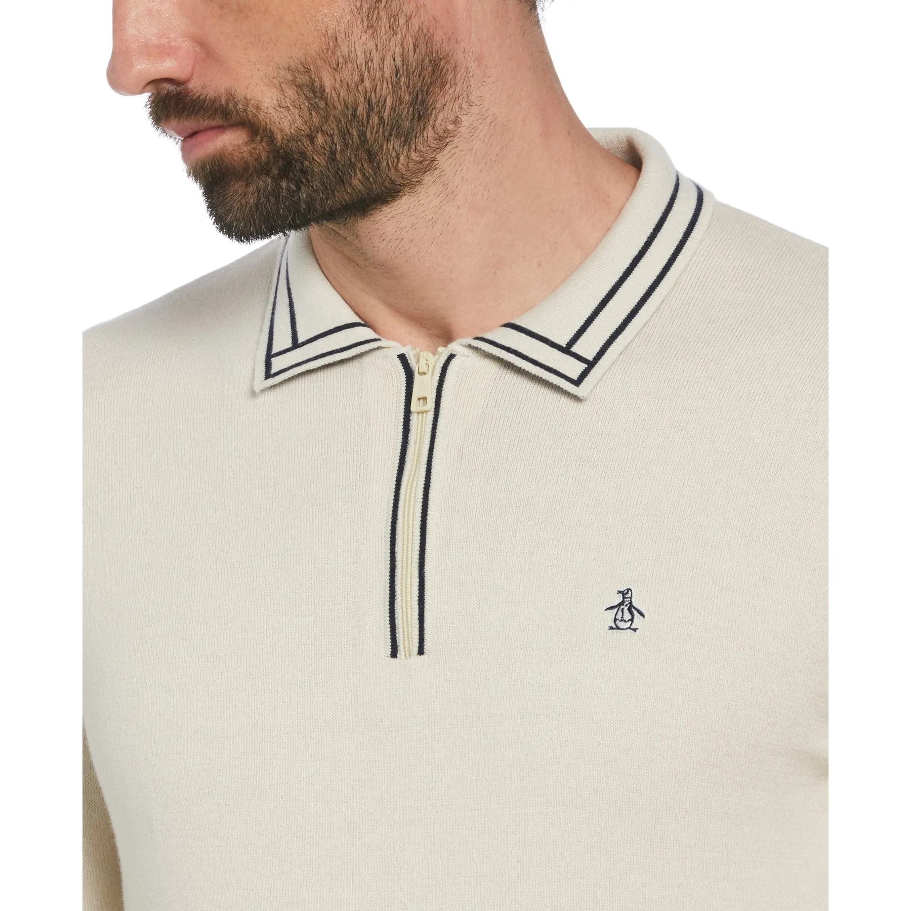 1/4 Zip Cotton Sweater Polo Shirt In Birch