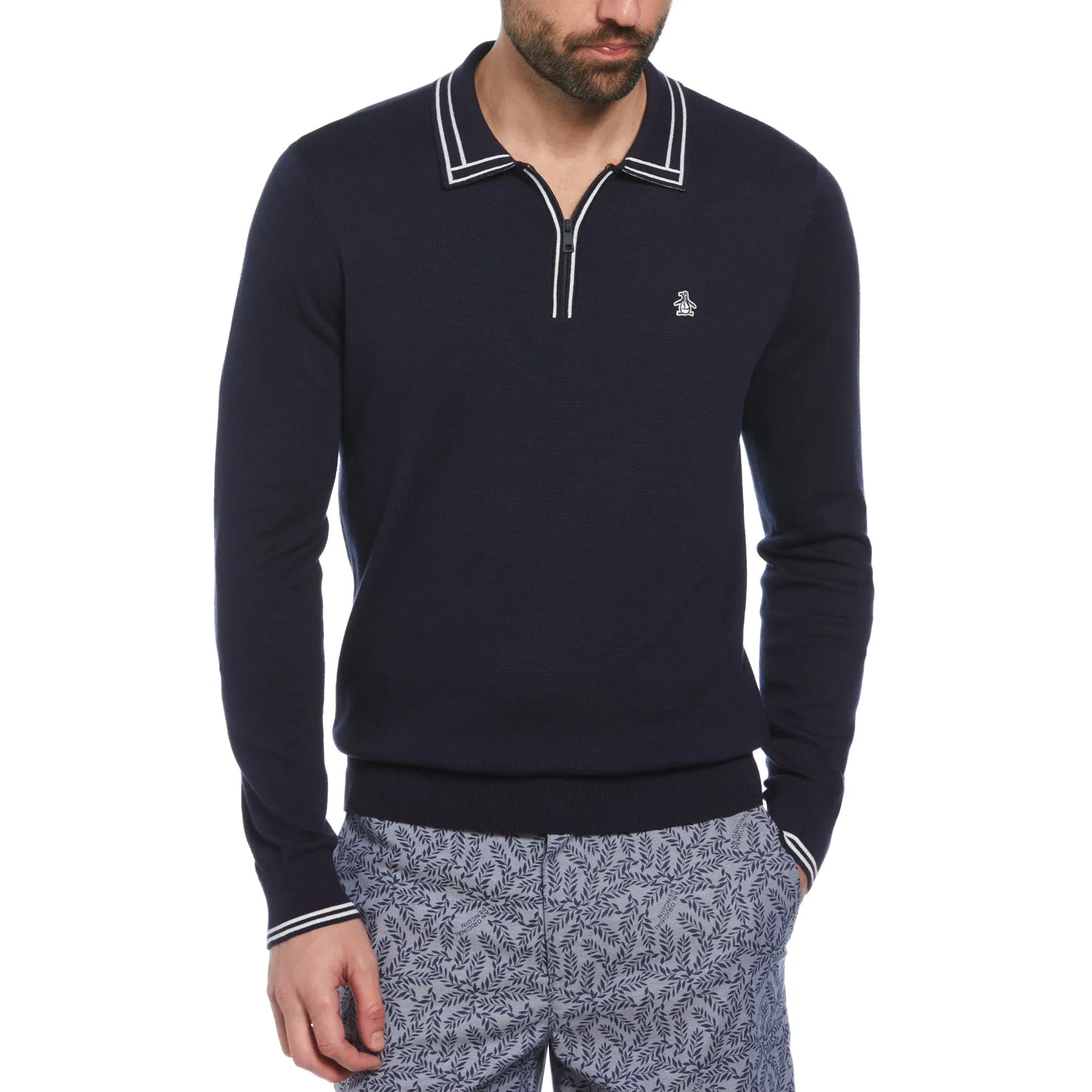 1/4 Zip Cotton Sweater Polo Shirt In Dark Sapphire