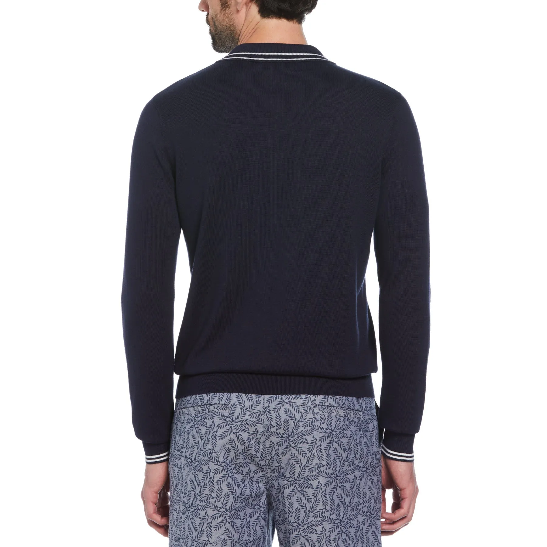 1/4 Zip Cotton Sweater Polo Shirt In Dark Sapphire