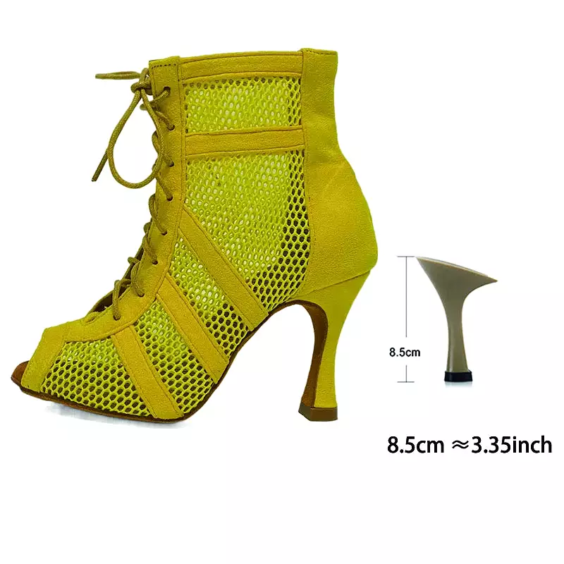 Ahore Shop Pink Yellow Women High Heels Sexy Dance Booties Suede Leather Dance