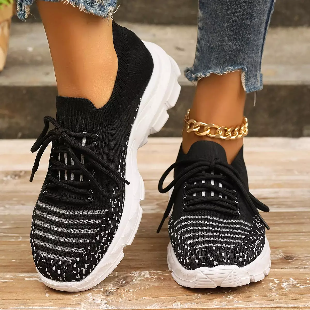 Ashore Shop Pink Knitting Platform Sneakers for Women 2024 Spring Mesh Breathable Sports Shoes Woman Non Slip Thick Sole Running