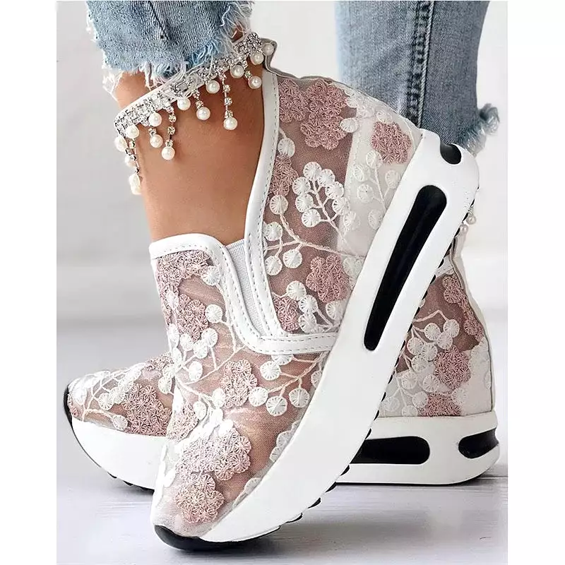 Ashore Shop womens Wedge Shoes Sequin Mesh Breathable Shoes Women Gold Silver Platform Sneakers