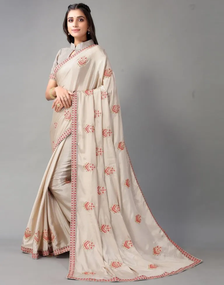 Beige Embroidery Saree