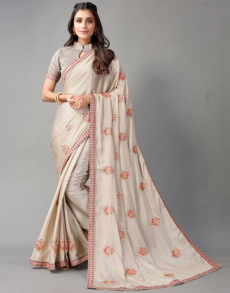 Beige Embroidery Saree