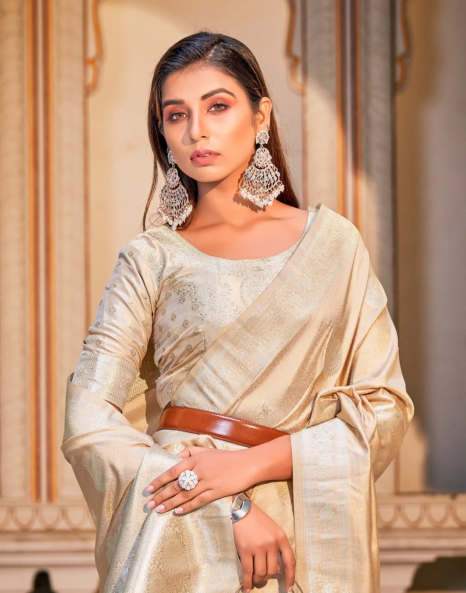 Beige Kanjivaram Saree