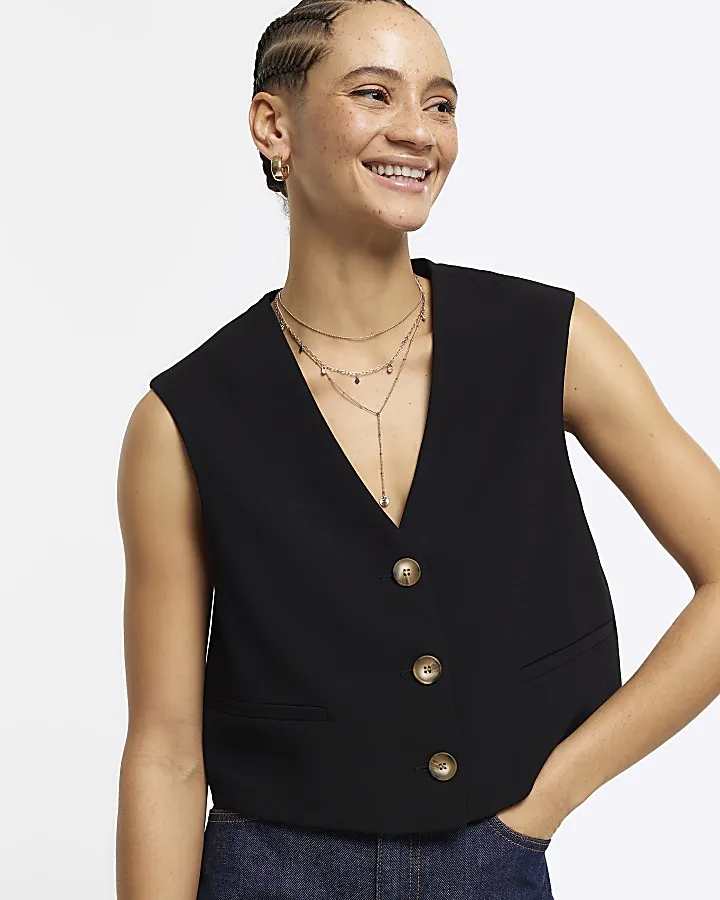 Black Cropped Waistcoat