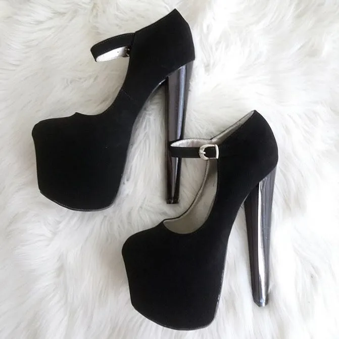 Black Faux Suede 19 cm High Heel Ankle Platforms