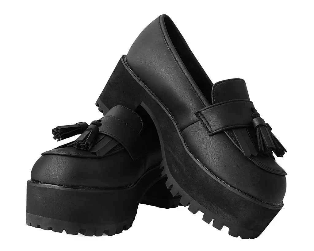 Black TUKskin Fringe Loafer Platform