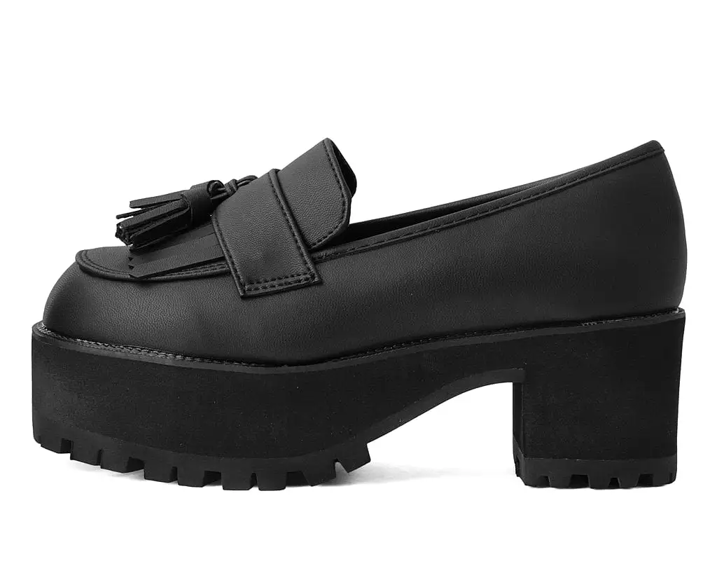 Black TUKskin Fringe Loafer Platform