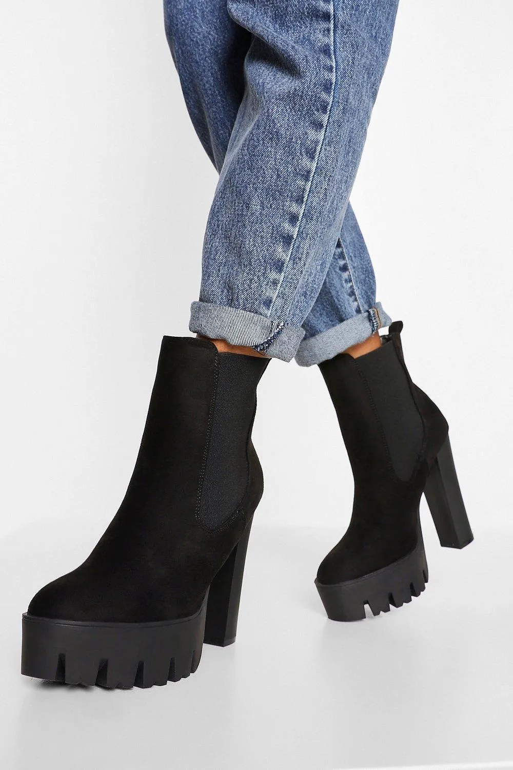 Block Heel Platform Chelsea Boots