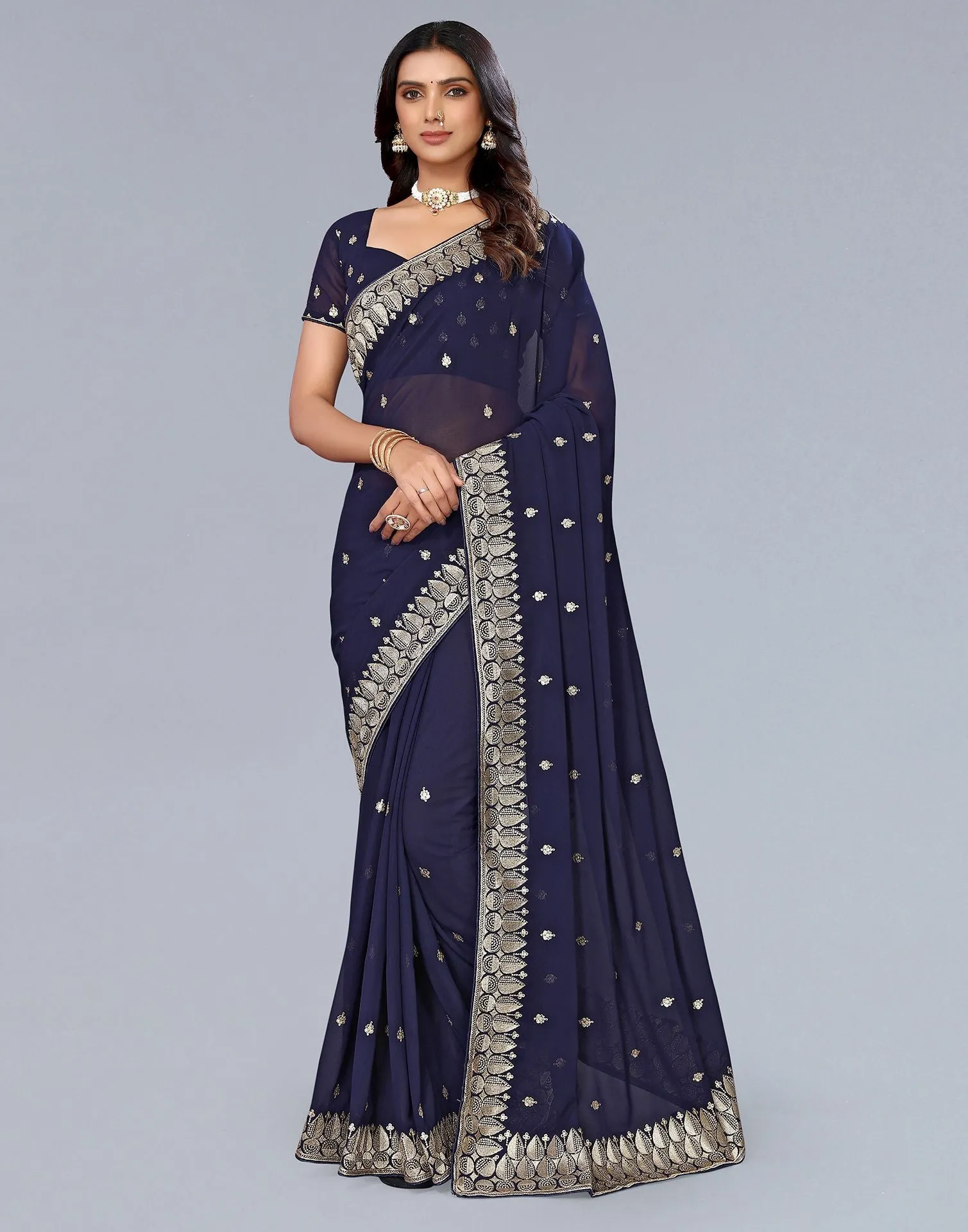 Blue Embroidery Saree