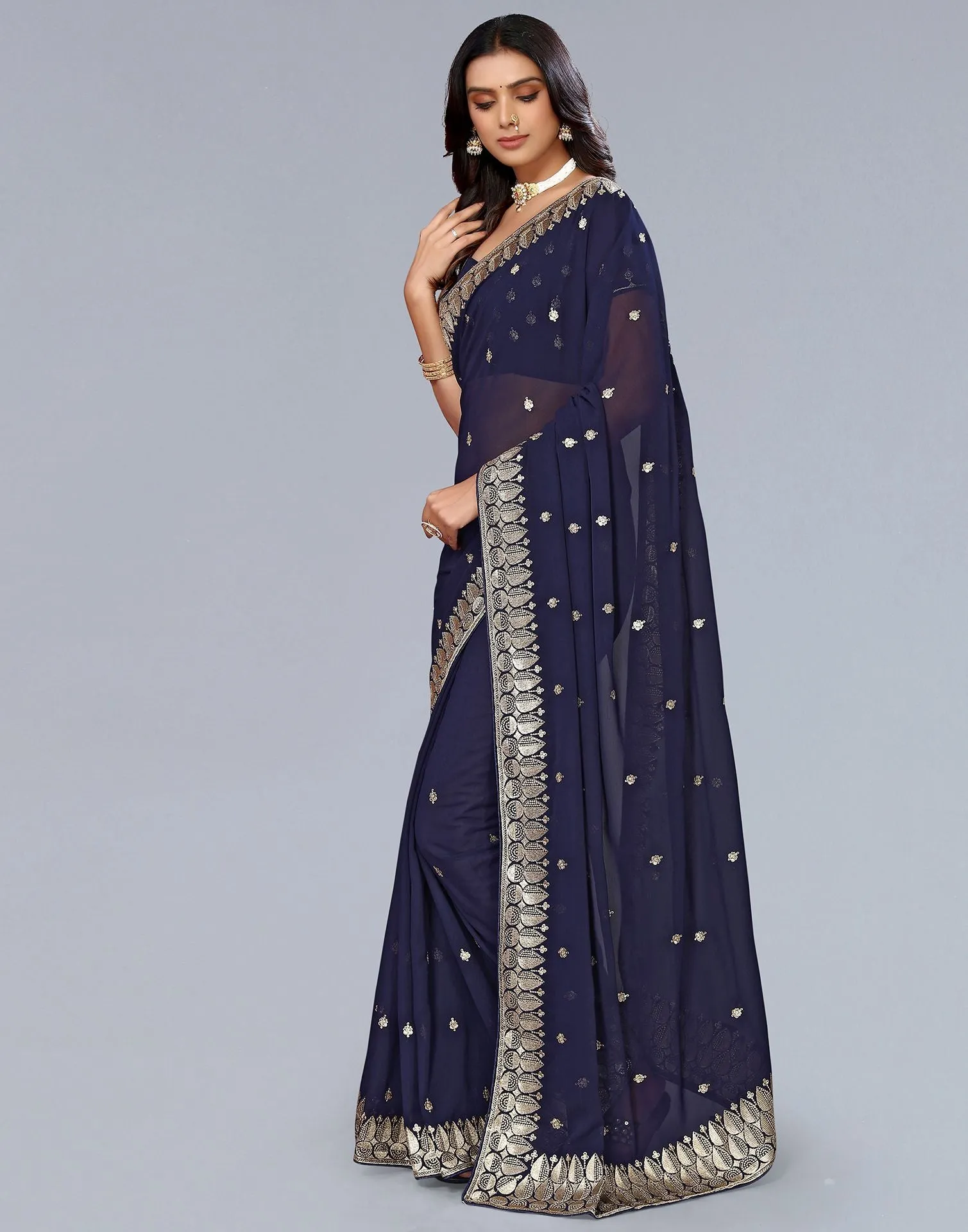 Blue Embroidery Saree