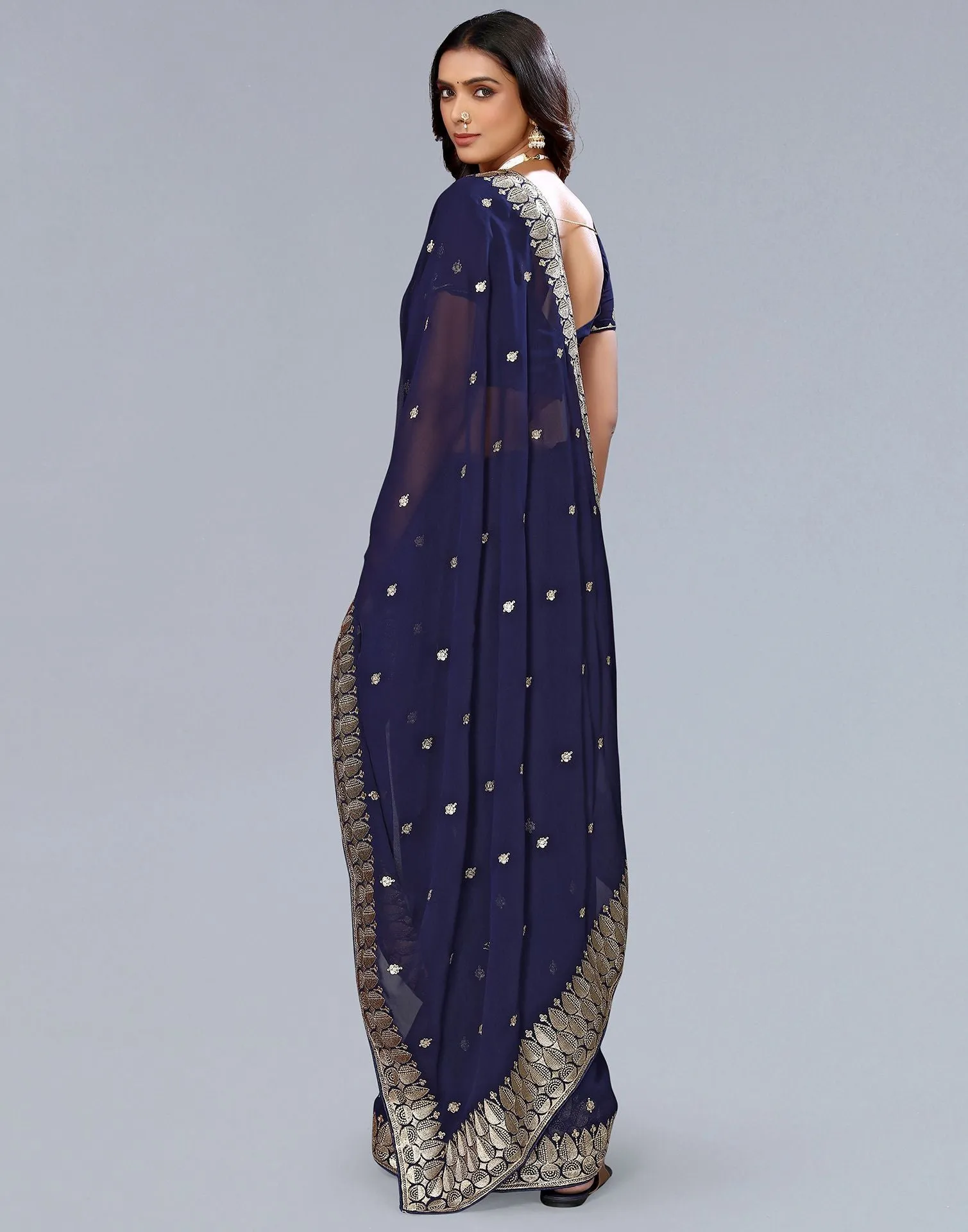 Blue Embroidery Saree