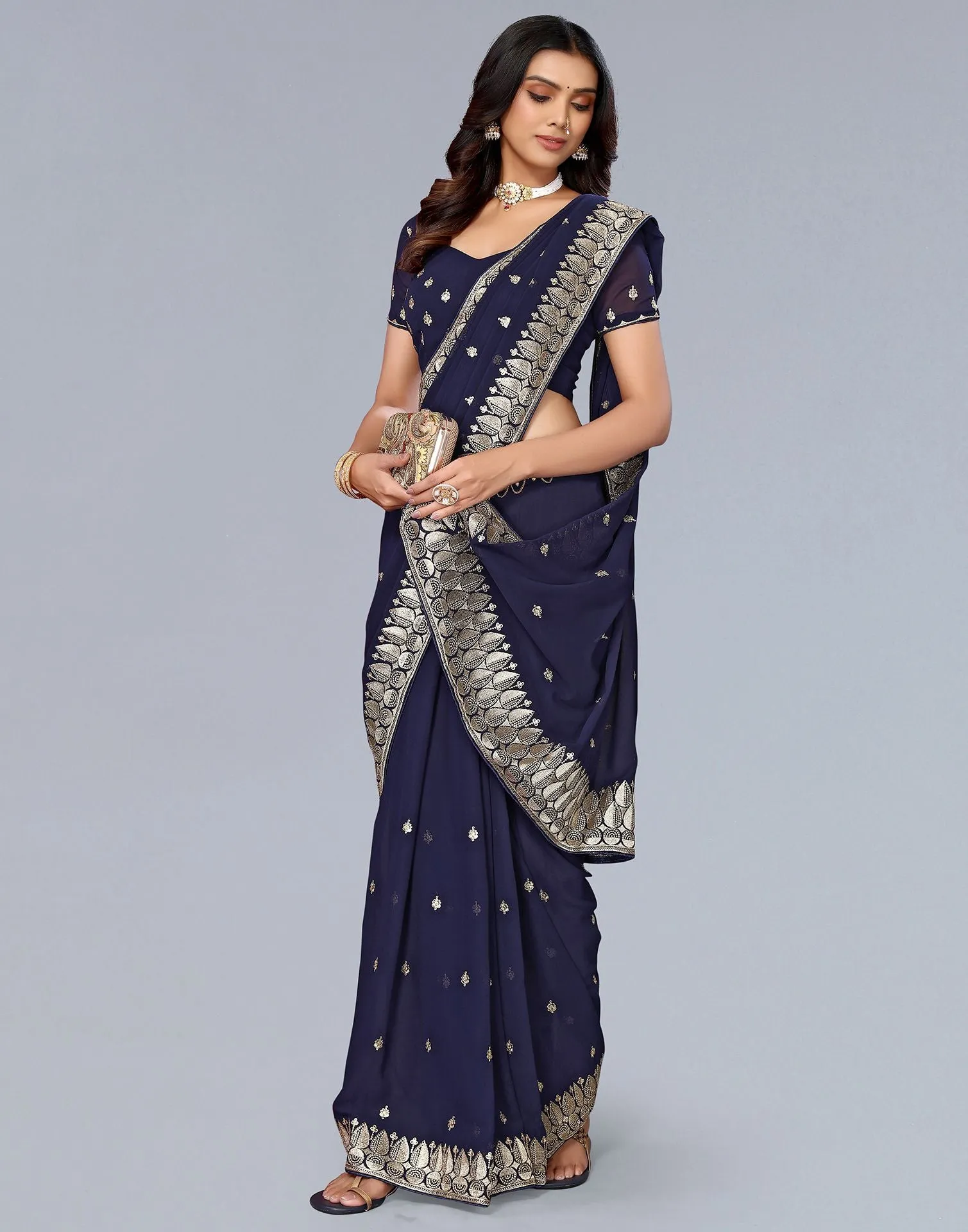 Blue Embroidery Saree