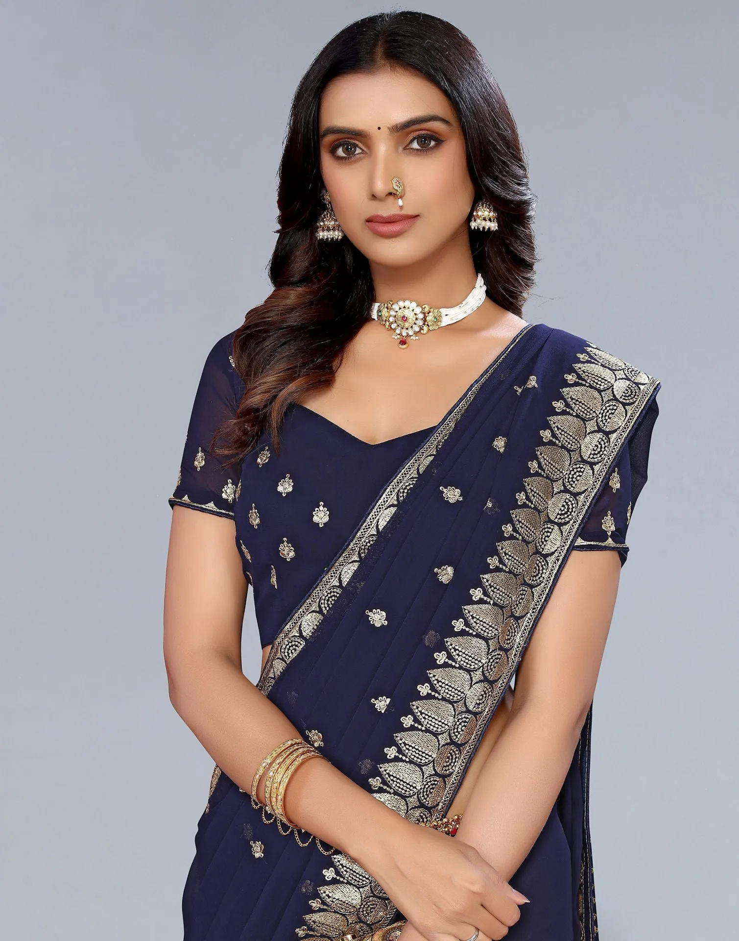 Blue Embroidery Saree