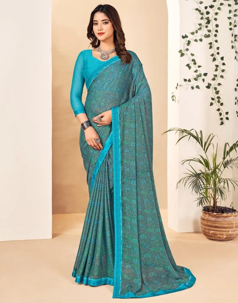 Blue Georgette Printed Sarees