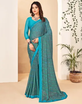 Blue Georgette Printed Sarees