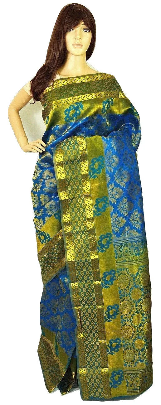 Blue &Turquoise  Kanchipuram Pattu Silk Saree