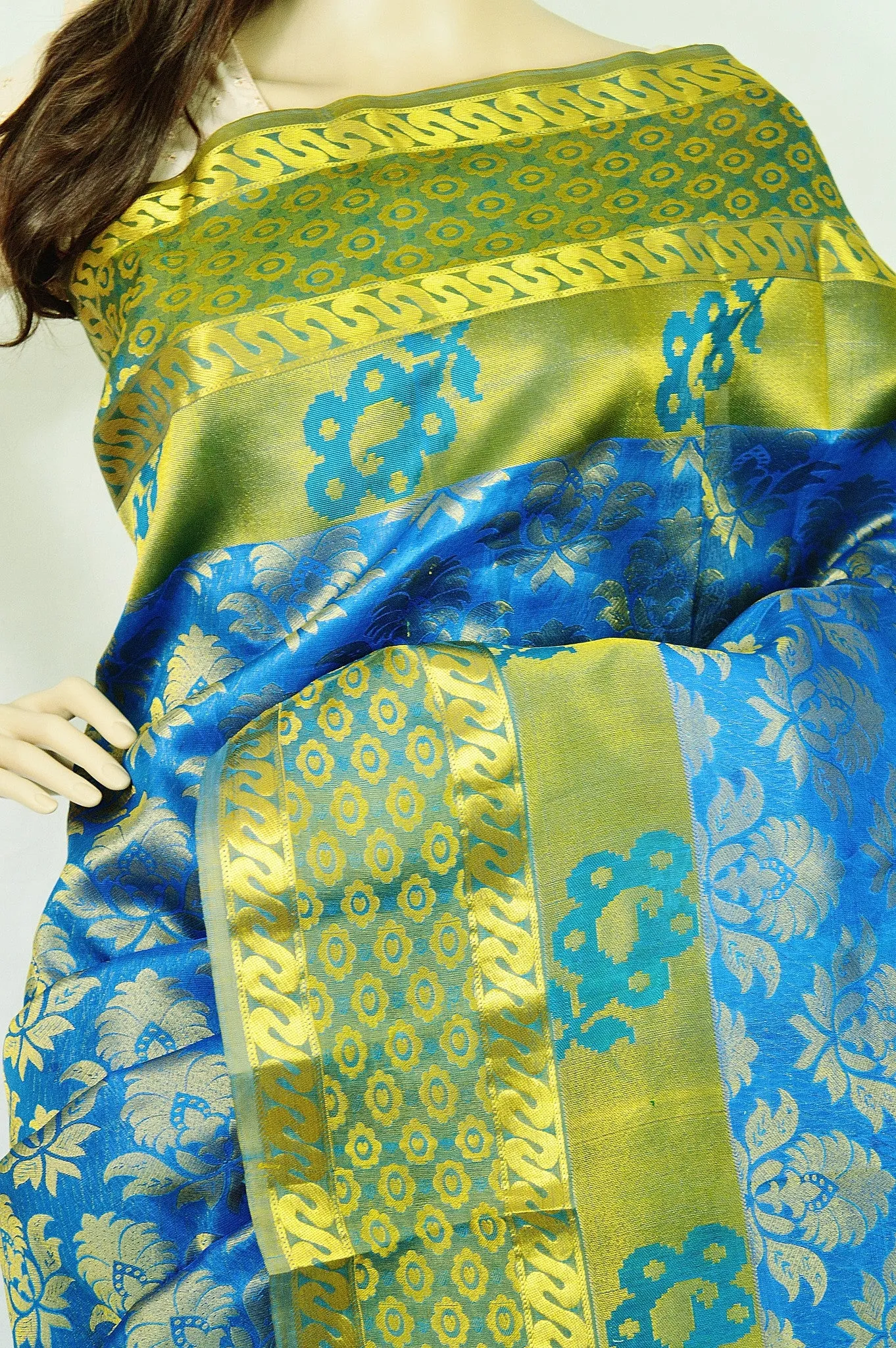 Blue &Turquoise  Kanchipuram Pattu Silk Saree