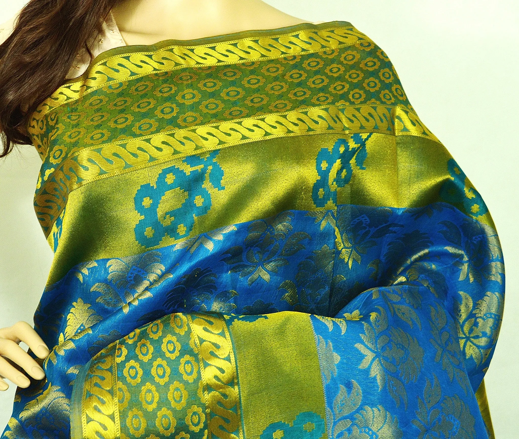 Blue &Turquoise  Kanchipuram Pattu Silk Saree