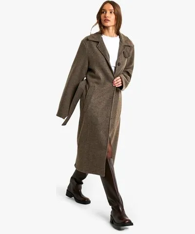 boohoo Womens Belted Wool Look Coat