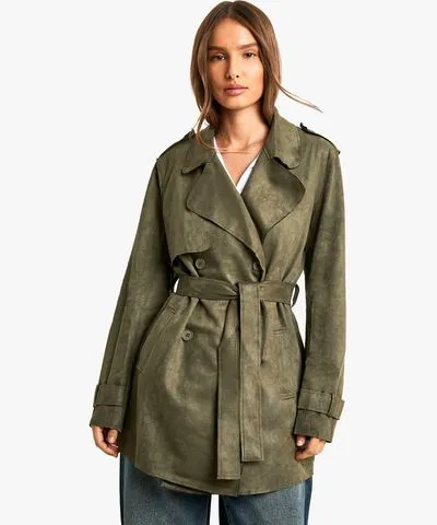 boohoo Womens Suede Look Trench Coat