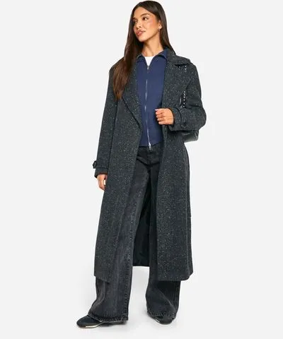 boohoo Womens Textured Wool Look Trench Coat