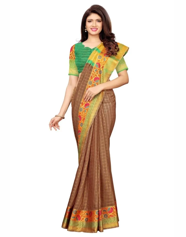 Brown Banarasi Silk Saree