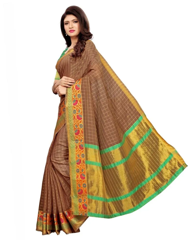 Brown Banarasi Silk Saree