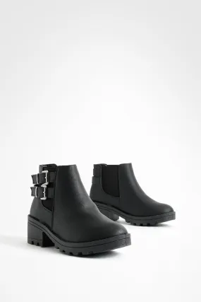 Buckle Detail Block Heel Chelsea Boots