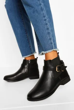 Buckle Detail Flat Chelsea Boots