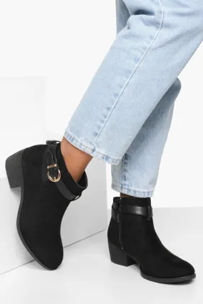 Buckle Strap Detail Low Heel Chelsea Boots