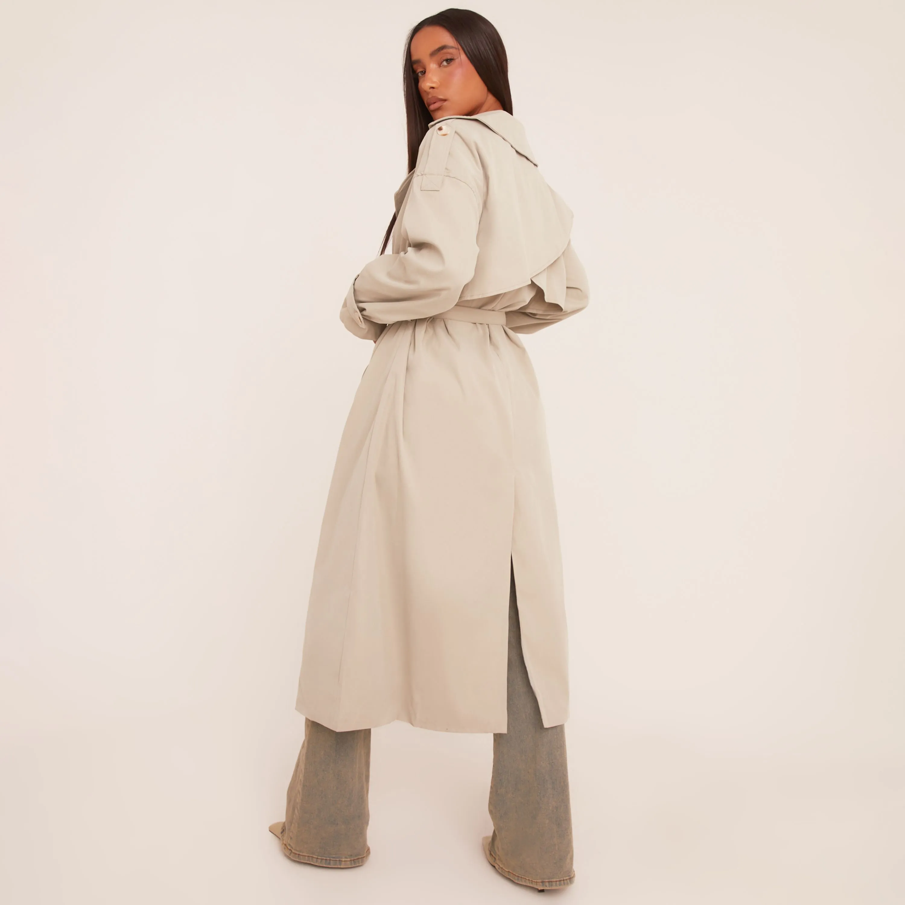 Button Front Trench Coat In Sage Green