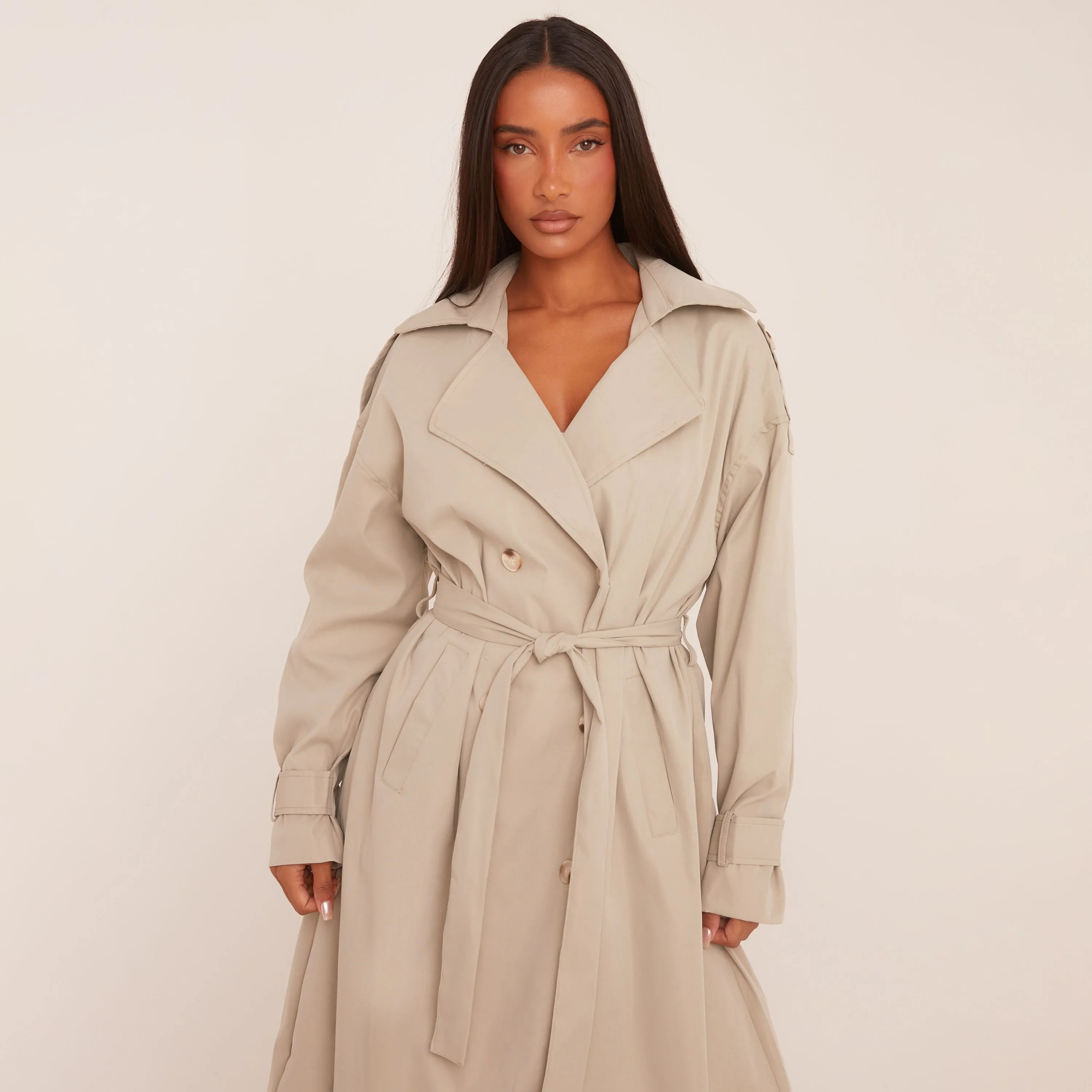 Button Front Trench Coat In Sage Green