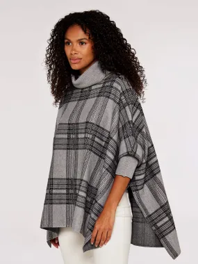 Check Roll Neck Knitted Poncho | Apricot Clothing