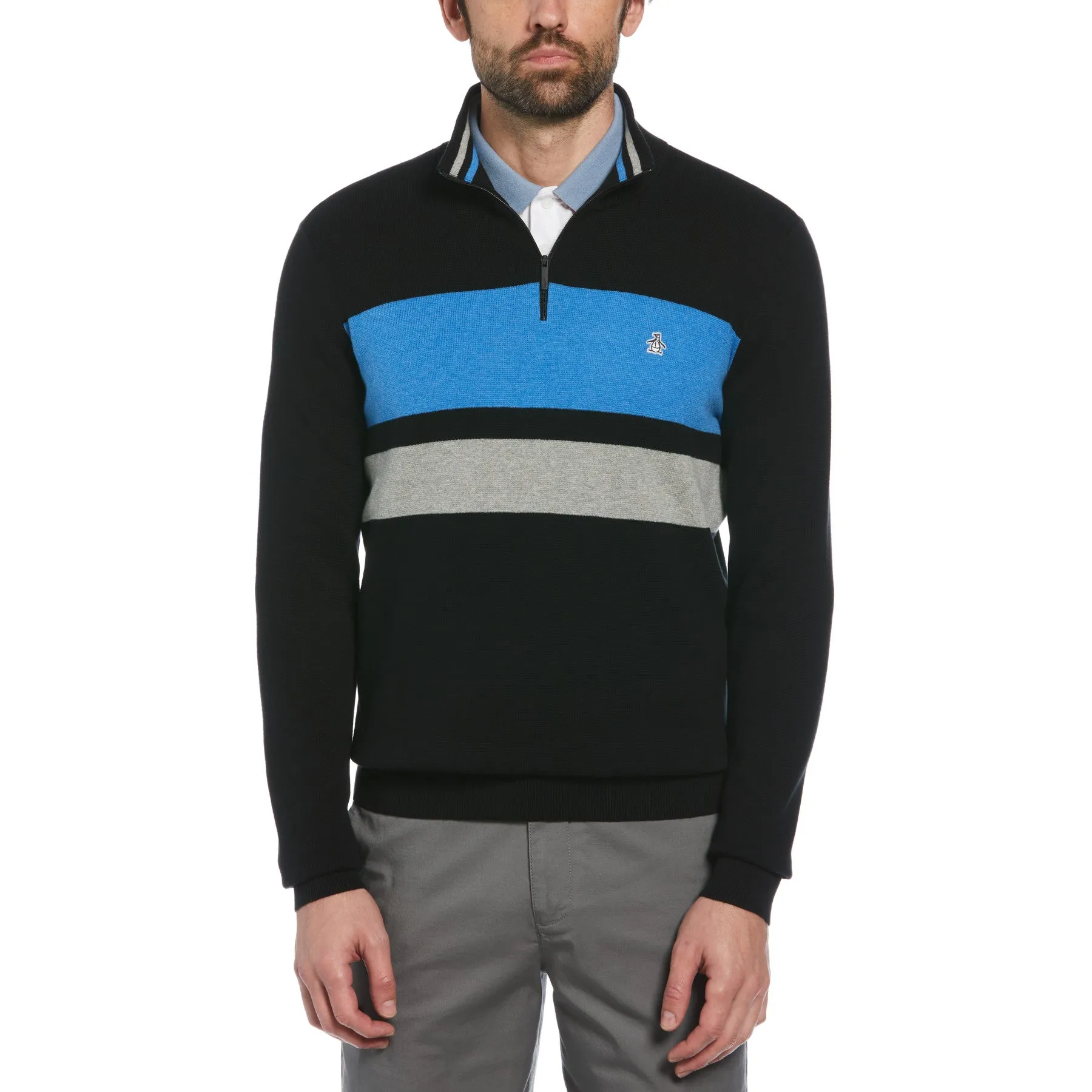 Chest Stripe 1/4 Zip Sweater In True Black