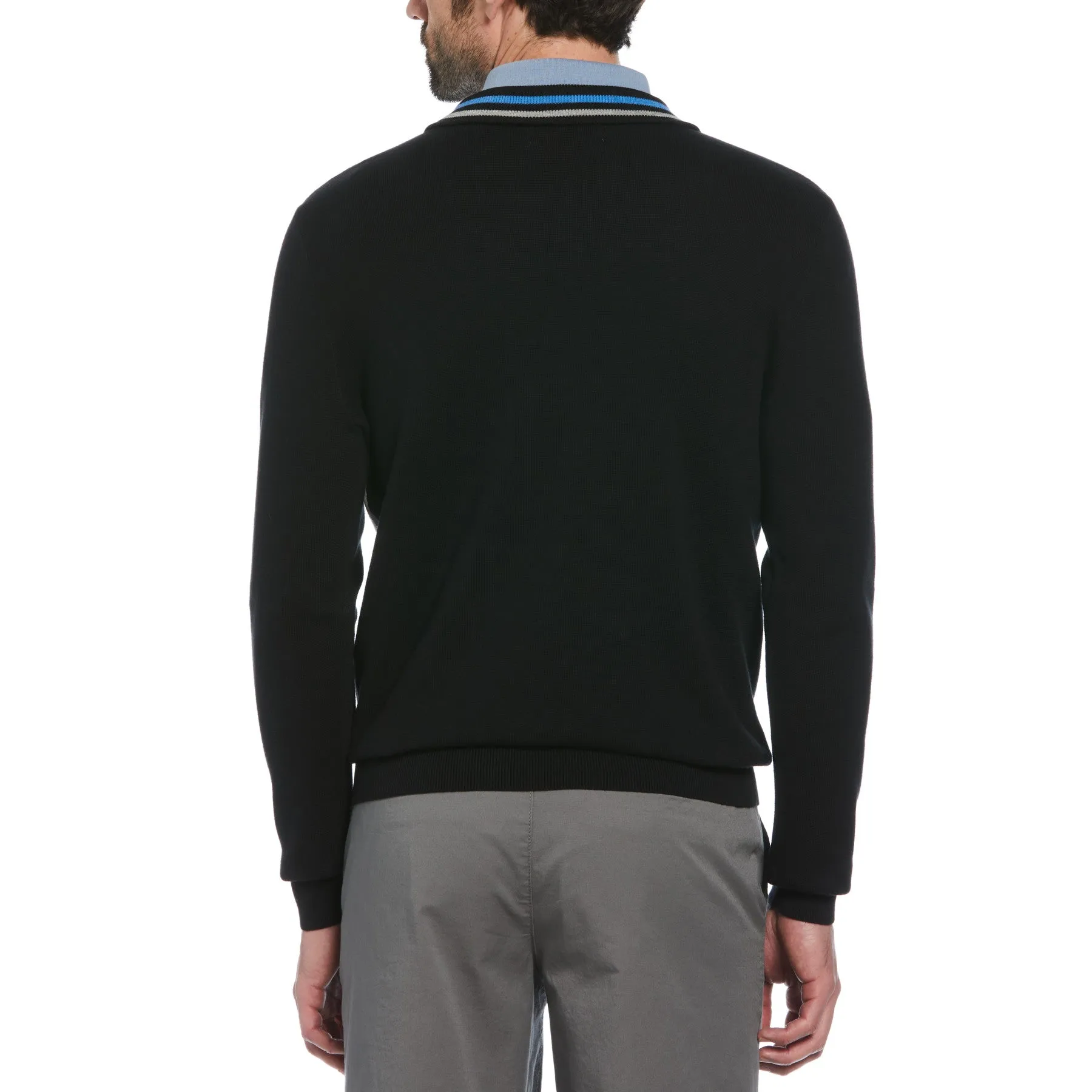 Chest Stripe 1/4 Zip Sweater In True Black