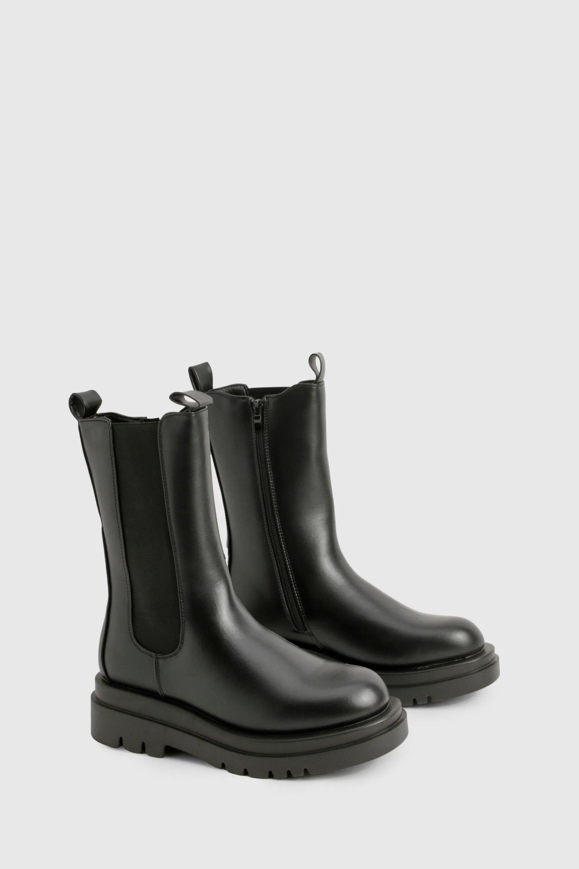 Chunky Lug Calf High Chelsea Boots