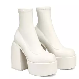 Chunky White Block Platform Boots