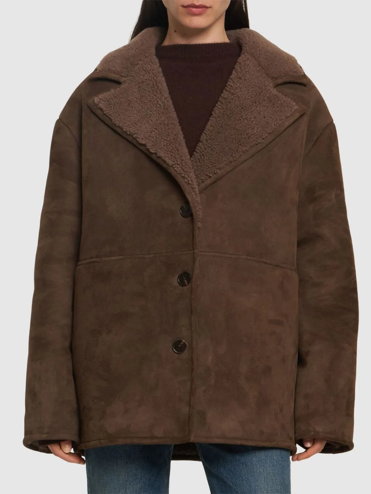 Cirebo Suede Shearling Coat - Taupe