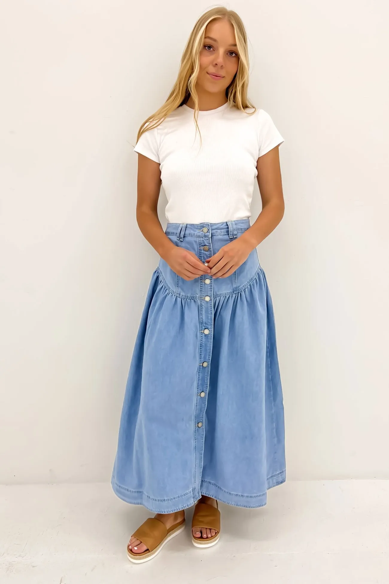 Cleoh Denim Maxi Skirt Blue