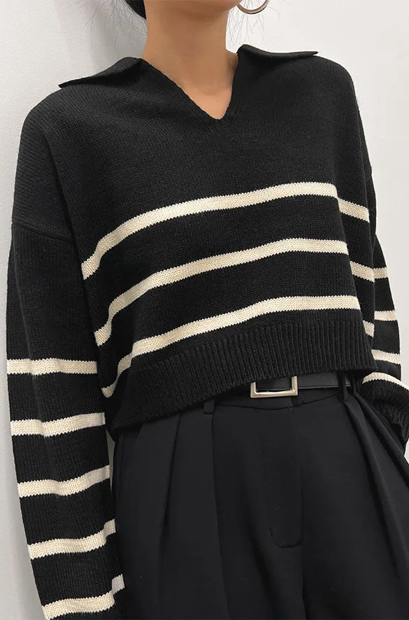 COLLARED STRIPE SWEATER