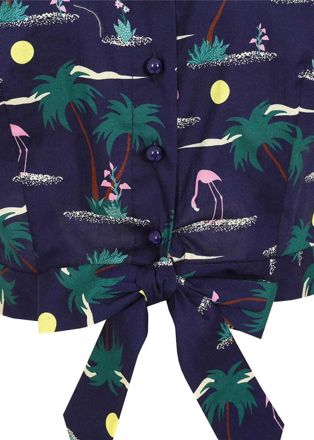 Collectif Misty Flamingo Palm 50's Blouse Navy