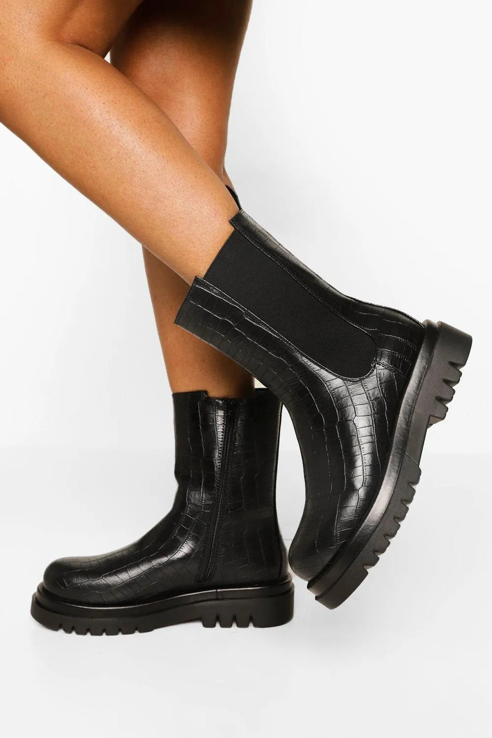 Croc Calf High Chelsea Boots