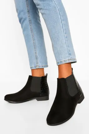 Croc Panel Flat Chelsea Boots