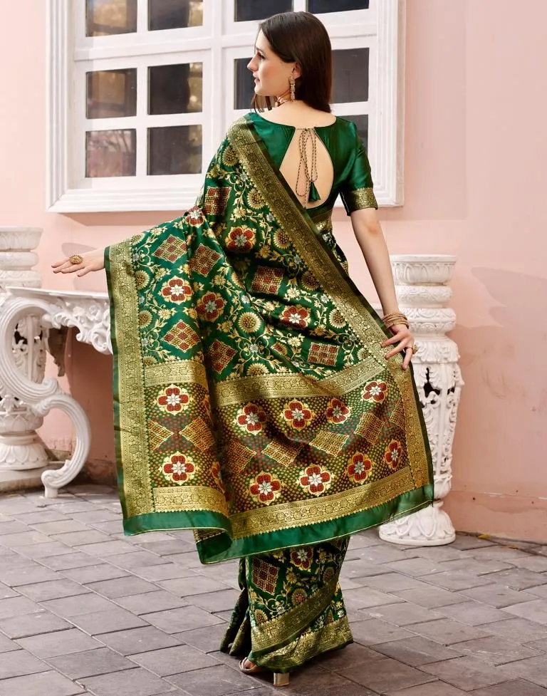 Dark Green Silk Plain Sarees