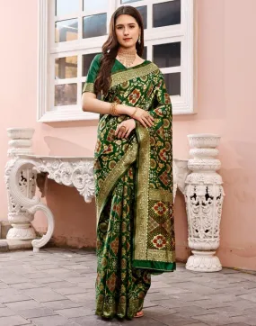 Dark Green Silk Plain Sarees