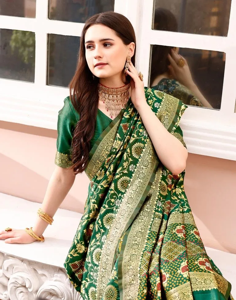 Dark Green Silk Plain Sarees