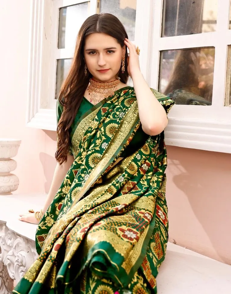 Dark Green Silk Plain Sarees