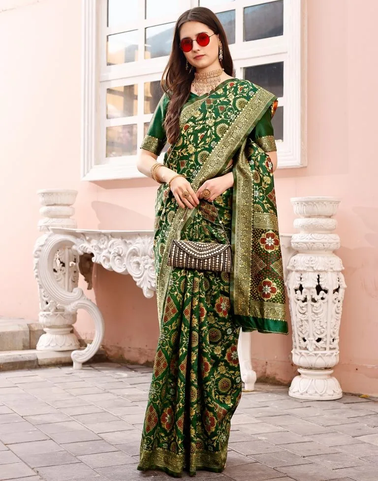 Dark Green Silk Plain Sarees